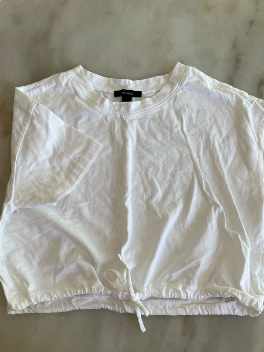 Forever 21 White Drawstring Crop Tee Top size S